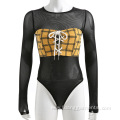 Bandage Tie Up Long Sleeve Slim Body Suits